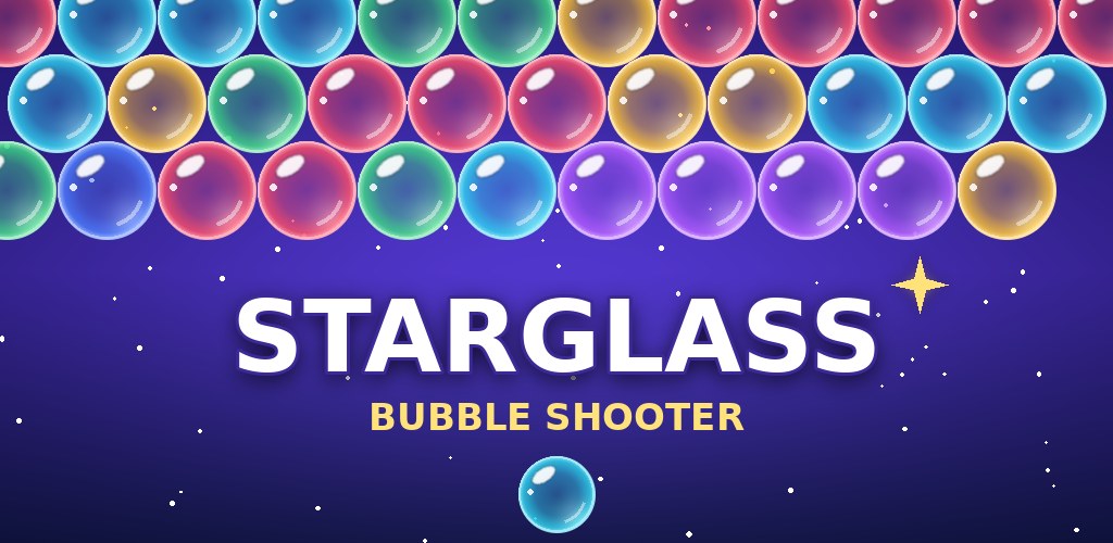 Rows of glass bubbles above the Starglass title, with a bubble ready to shoot.